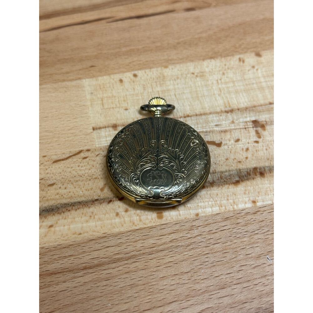 Vintage Colibri 17 Jewels Engraved Gold Plated Pocket Watch 44mm Mechanical Wind